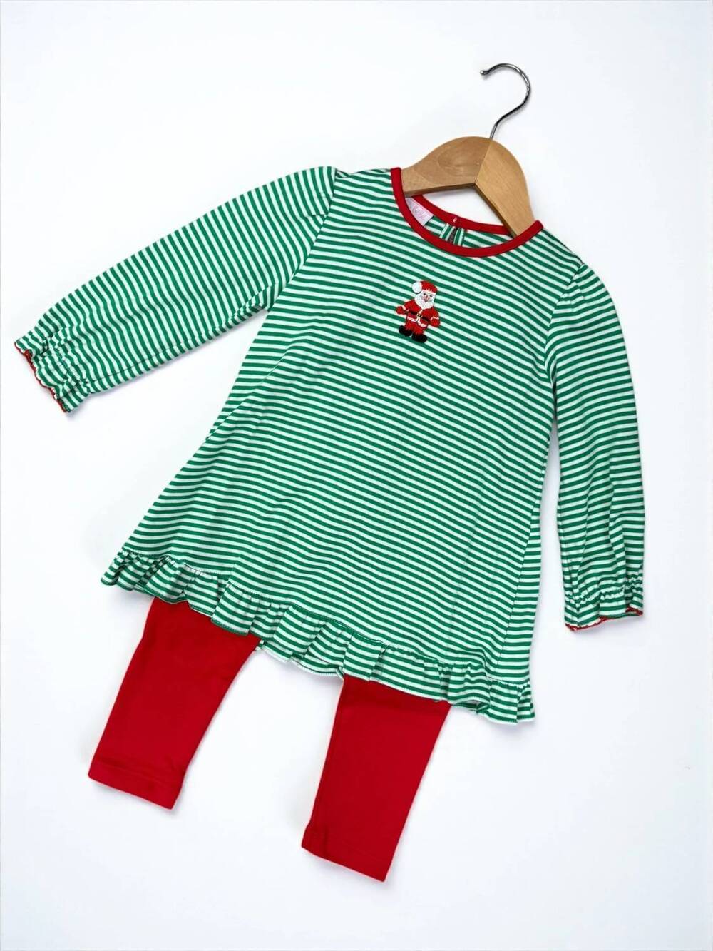 NEW PETIT BEBE girl's santa stripe tunic set in green